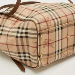 Pre Owned حقيبة بربري كانتربري حجم صغير قماش كانفاس و جلد مطلي بنقشة هي ماركت بني/بيج