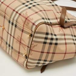 Pre Owned حقيبة بربري كانتربري حجم صغير قماش كانفاس و جلد مطلي بنقشة هي ماركت بني/بيج