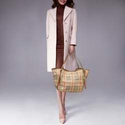 Pre Owned حقيبة بربري كانتربري حجم صغير قماش كانفاس و جلد مطلي بنقشة هي ماركت بني/بيج