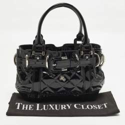 Pre Owned Burberry Beaton Baby Black Quilted Patent Leather Tote
