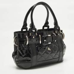 Pre Owned Burberry Beaton Baby Black Quilted Patent Leather Tote