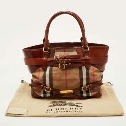 Pre Owned حقيبة يد بربري برايدل لينر جلد و قماش مربعات هاوس بني