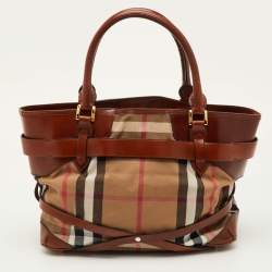 Pre Owned حقيبة يد بربري برايدل لينر جلد و قماش مربعات هاوس بني