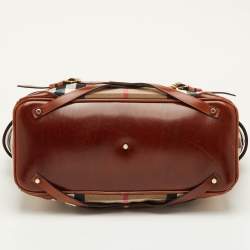 Pre Owned حقيبة يد بربري برايدل لينر جلد و قماش مربعات هاوس بني