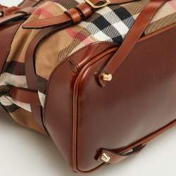 Pre Owned حقيبة يد بربري برايدل لينر جلد و قماش مربعات هاوس بني