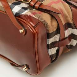 Pre Owned حقيبة يد بربري برايدل لينر جلد و قماش مربعات هاوس بني