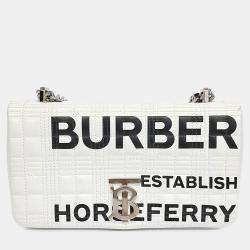 Pre Owned Burberry White Leather Horseferry Lola Bag Small