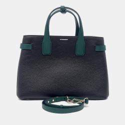 Pre Owned حقيبة بربري بنر جلد أخضر أسود حجم متوسط 