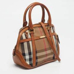 Pre Owned Burberry Orchard Tan/Beige House Check Fabric and Leather Bowler Bag