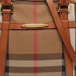 Pre Owned Burberry Orchard Tan/Beige House Check Fabric and Leather Bowler Bag