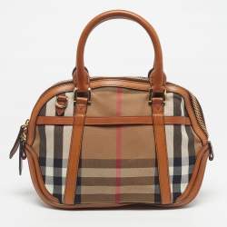 Pre Owned Burberry Orchard Tan/Beige House Check Fabric and Leather Bowler Bag