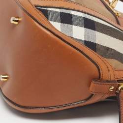 Pre Owned Burberry Orchard Tan/Beige House Check Fabric and Leather Bowler Bag