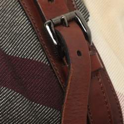 Pre Owned Burberry Beige/Brown Mega Check Canvas and Leather Lowry Tote