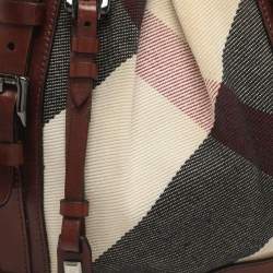 Pre Owned Burberry Beige/Brown Mega Check Canvas and Leather Lowry Tote