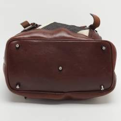 Pre Owned Burberry Beige/Brown Mega Check Canvas and Leather Lowry Tote