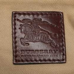 Pre Owned Burberry Beige/Brown Mega Check Canvas and Leather Lowry Tote