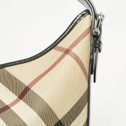 Pre Owned حقيبة هوبو بربري لاركن PVC كاروهات سوبرنوفا أسود / بيج وجلد لامع