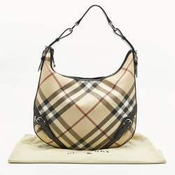 Pre Owned حقيبة هوبو بربري لاركن PVC كاروهات سوبرنوفا أسود / بيج وجلد لامع