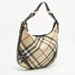 Pre Owned حقيبة هوبو بربري لاركن PVC  كاروهات سوبرنوفا أسود / بيج وجلد لامع