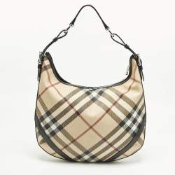 Pre Owned حقيبة هوبو بربري لاركن PVC كاروهات سوبرنوفا أسود / بيج وجلد لامع