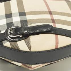 Pre Owned حقيبة هوبو بربري لاركن PVC كاروهات سوبرنوفا أسود / بيج وجلد لامع