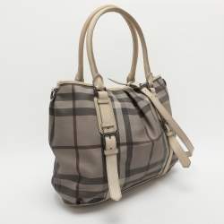 Pre Owned Burberry Northfield Beige/Off-White Smoke Check Coated Canvas and Leather Tote