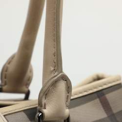 Pre Owned Burberry Northfield Beige/Off-White Smoke Check Coated Canvas and Leather Tote