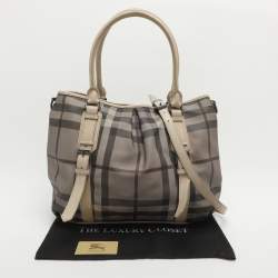 Pre Owned Burberry Northfield Beige/Off-White Smoke Check Coated Canvas and Leather Tote