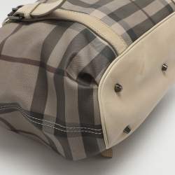 Pre Owned Burberry Northfield Beige/Off-White Smoke Check Coated Canvas and Leather Tote