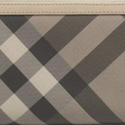 Pre Owned Burberry Beige Smoke Checked PVC and Leather Zip Around Wallet