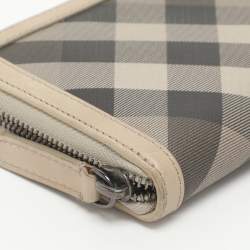 Pre Owned Burberry Beige Smoke Checked PVC and Leather Zip Around Wallet