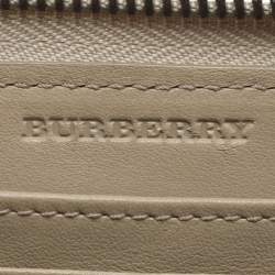 Pre Owned Burberry Beige Smoke Checked PVC and Leather Zip Around Wallet