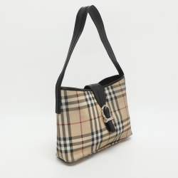 Pre Owned Burberry Beige/Black Leather and House Checked PVC Shoulder Bag