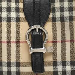 Pre Owned Burberry Beige/Black Leather and House Checked PVC Shoulder Bag