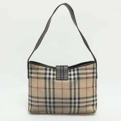 Pre Owned Burberry Beige/Black Leather and House Checked PVC Shoulder Bag