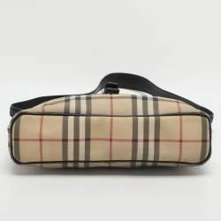 Pre Owned Burberry Beige/Black Leather and House Checked PVC Shoulder Bag