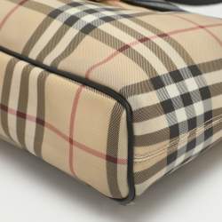 Pre Owned Burberry Beige/Black Leather and House Checked PVC Shoulder Bag