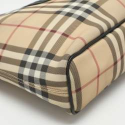 Pre Owned Burberry Beige/Black Leather and House Checked PVC Shoulder Bag