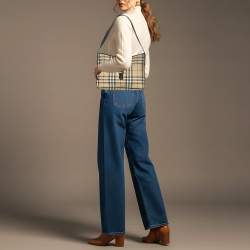 Pre Owned Burberry Beige/Black Leather and House Checked PVC Shoulder Bag