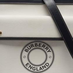 Pre Owned Burberry Pocket Medium Black/White Canvas and Leather Logo Graphic Bag