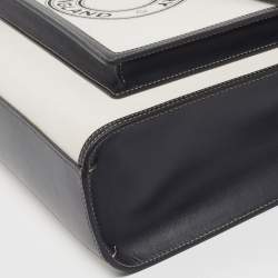 Pre Owned Burberry Pocket Medium Black/White Canvas and Leather Logo Graphic Bag