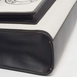 Pre Owned Burberry Pocket Medium Black/White Canvas and Leather Logo Graphic Bag