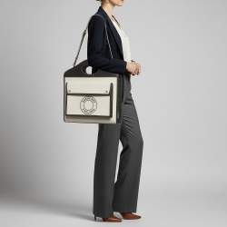 Pre Owned Burberry Pocket Medium Black/White Canvas and Leather Logo Graphic Bag