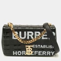 Pre Owned Burberry Lola Small Black/White Logo Print Coated Canvas Shoulder Bag