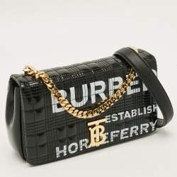 مملوكة مسبقًا Burberry Lola Small Black/White Logo Print Coated Canvas Shoulder Bag