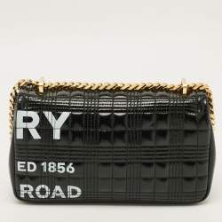 مملوكة مسبقًا Burberry Lola Small Black/White Logo Print Coated Canvas Shoulder Bag