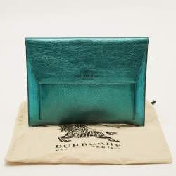 Pre Owned حقيبة كلتش بربري جلد معدني أخضر مغلف