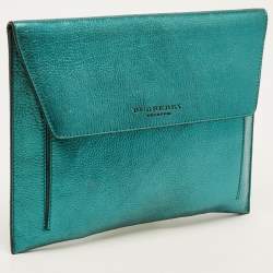 Pre Owned حقيبة كلتش بربري جلد معدني أخضر مغلف