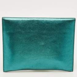 Pre Owned حقيبة كلتش بربري جلد معدني أخضر مغلف