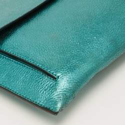 Pre Owned حقيبة كلتش بربري جلد معدني أخضر مغلف